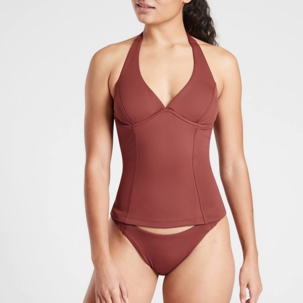 Athleta Sculpted Halter Tankini Swim Top Size 32 B/C Underwire Plunge Neck